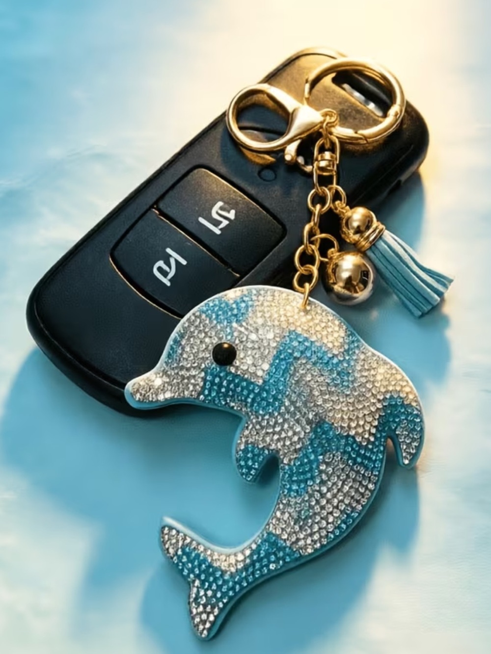 Blue Dolphin Rhinestone Keychain/Purse Charm!! - Picture 2 of 5